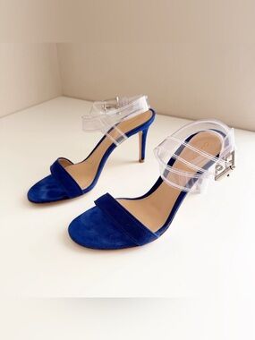 Gianvito  Rossi Blue Suede High Heel Sandals with Clear Ankle Strap size 6.5